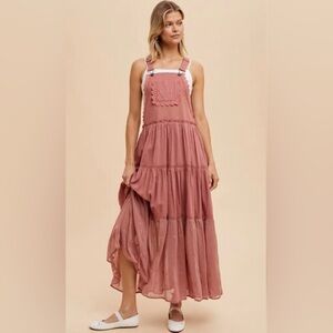 NWT In Bloom Women’s Skirtall Tiered Embroidered & Lace Overalls Midi Dress